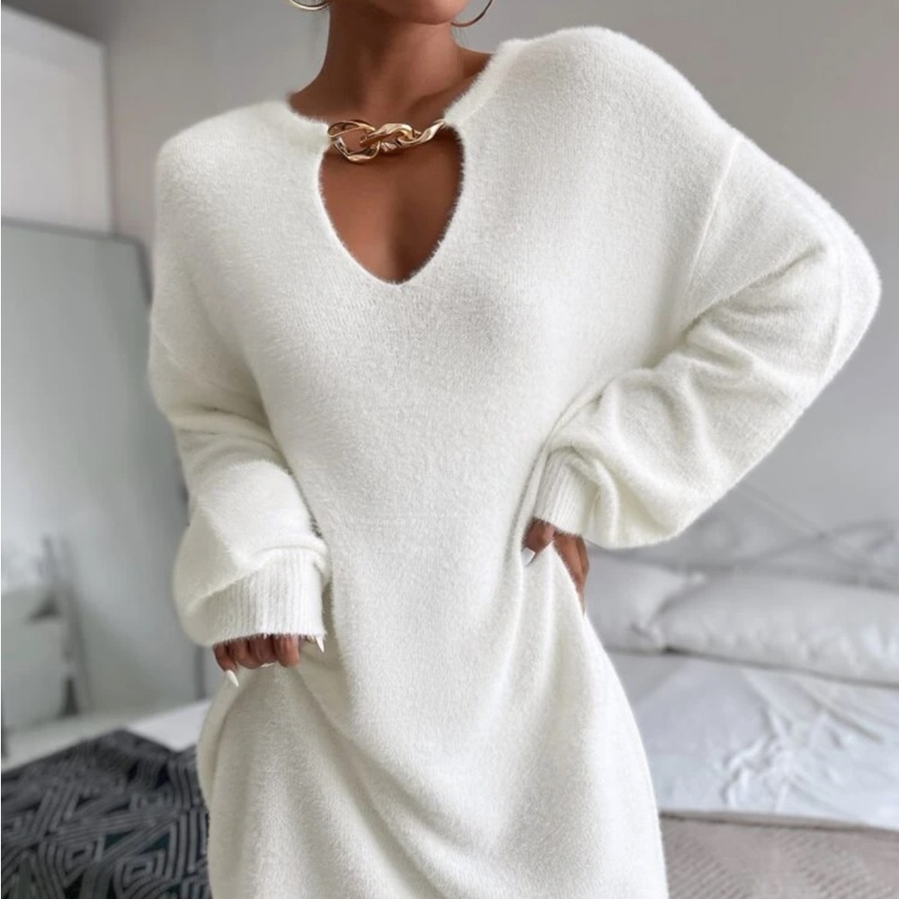 Shein Drop Shoulder Keyhole Neck Chain Sweater Dress